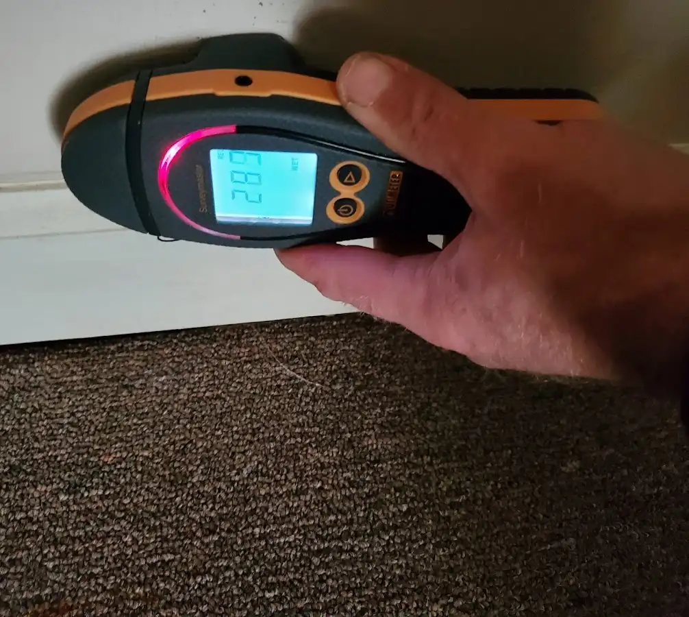 Moisture detection at baseboard during Sewage Cleanup & Sanitation in Liberty